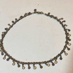 VTG Sorelli Small Flower Charm Yellow Topaz Crystal Dangle Brass Necklace